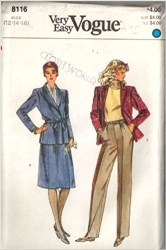 8116 VOG COLLAR JACKET, BELT, A-SKIRT, PANTS PATTERN 18-22
